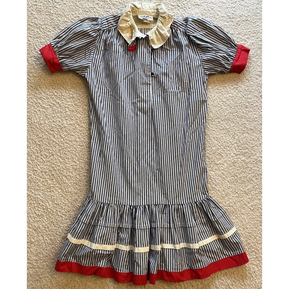 Vintage Marvin Singer Depeche Mode Sailor Drop-Waist Striped Cotton Dress Blue 6